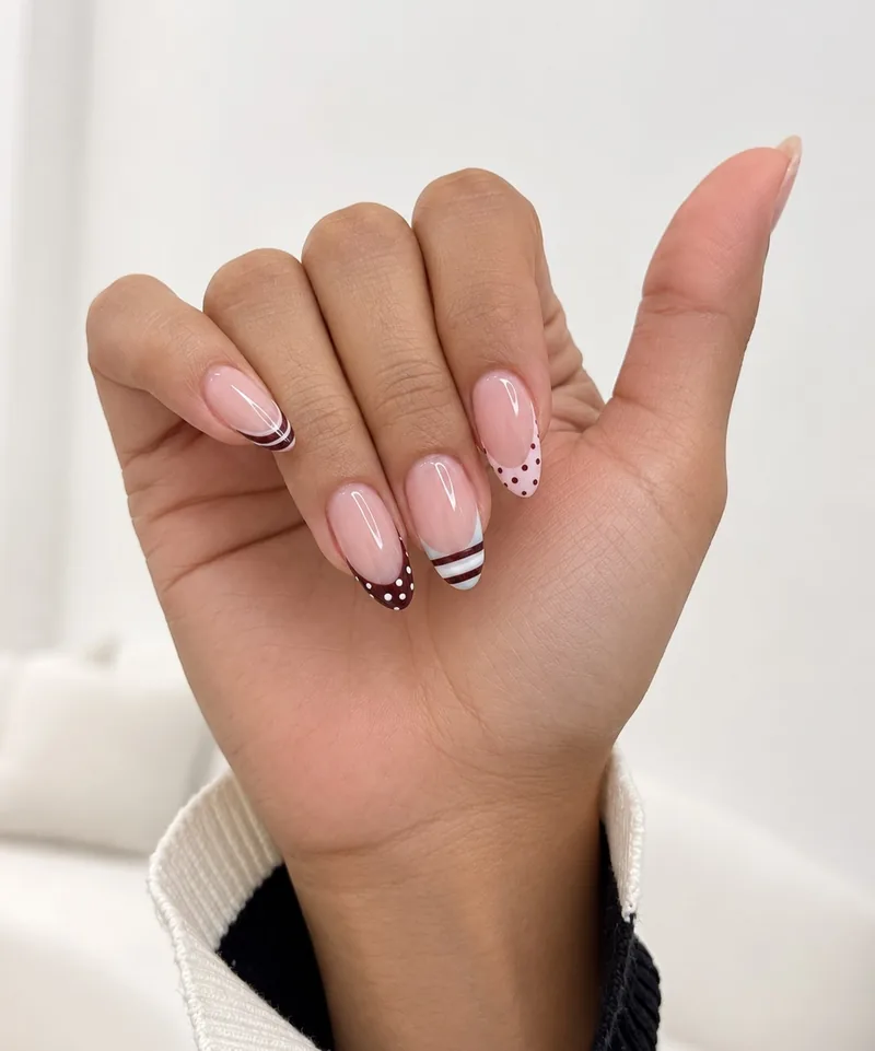 Brown French tips with tiny flowers
