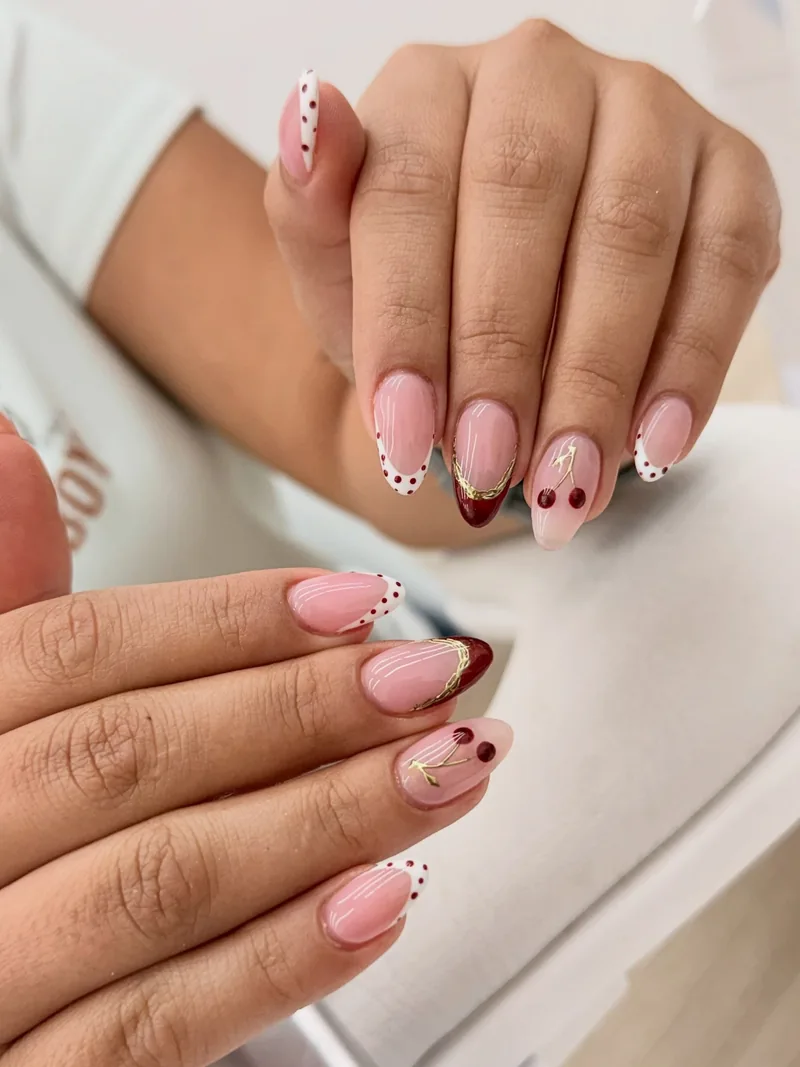 Red French tips and delicate details