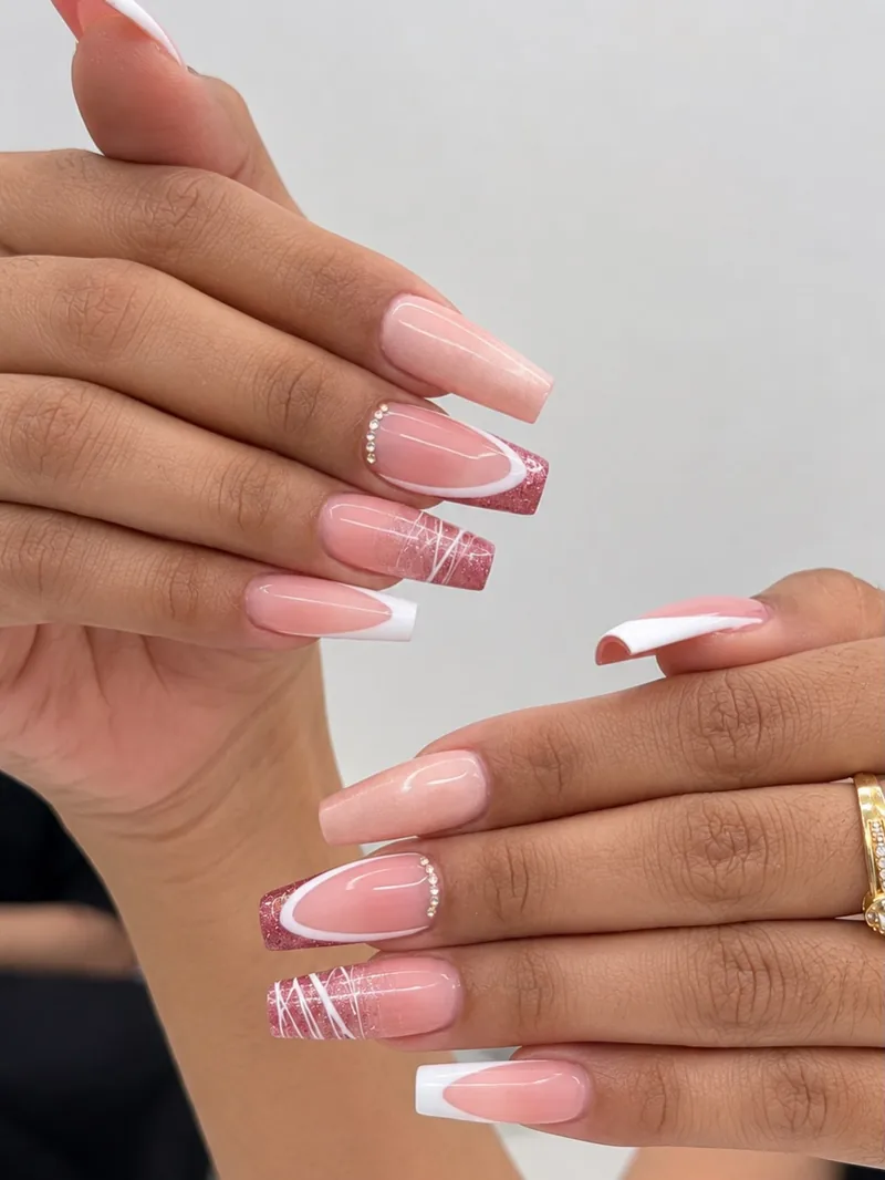 Pink French tips and delicate lines
